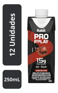 Kit 12 Bebida Láctea Whey Protein 15g Chocolate ProPlay Italac 250ml