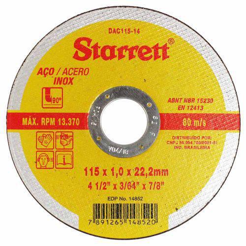 Disco de Corte 4.1/2 X 3/64 X 7/8" Inox DAC115-14 - Starrett