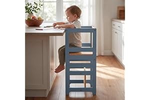 Torre de Aprendizagem Montessori 4 em 1 Branca – Móvel Infantil em Madeira com Cadeirão Ajustável, Mesa de Atividades e Quadr