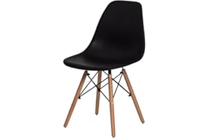 Cadeira Charles Eames Eiffel Preta Base Madeira