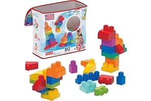 MEGA BLOKS, Kit com Sacola Azul e 80 Blocos de Montar, Brinquedo de Construção, Pré-escola, A partir de 1 ano