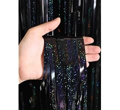 Kit 2pçs Cortina Metálica Holografica Decorativa 2x1 Metros (PRETO)