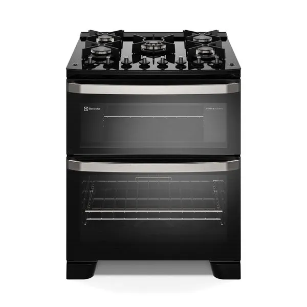 Fogão 5 bocas Electrolux Preto Experience Mesa de Vidro, 2 Fornos e PerfectCook360 (FE5DB) 220V