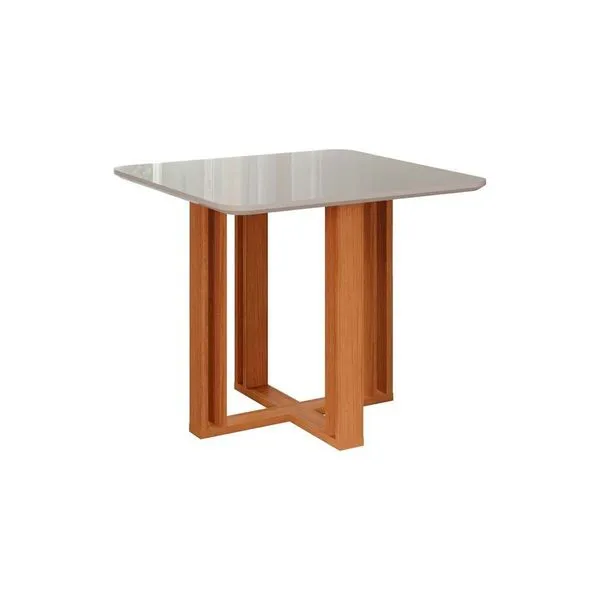 Mesa de Sala Jantar Flora c/ Tampo Madeirado 95x95cm Nature/Off White