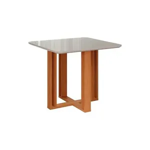 Mesa de Sala Jantar Flora c/ Tampo Madeirado 95x95cm Nature/Off White