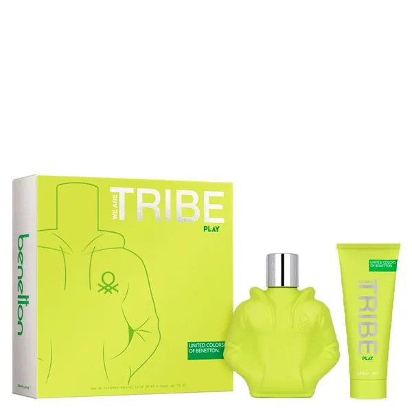 Kit Coffret Perfume Benetton Tribe Play Masculino Eau de Toilette 90ml + Gel de Banho 75ml Kit