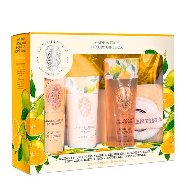 Kit La Florentina Spa Boboli Citrus - Espuma de Banho 500 ml + Sabonete em Barra 115 g + Loção Corporal 200 ml + Gel de Banho 200 ml + Esponja Kit