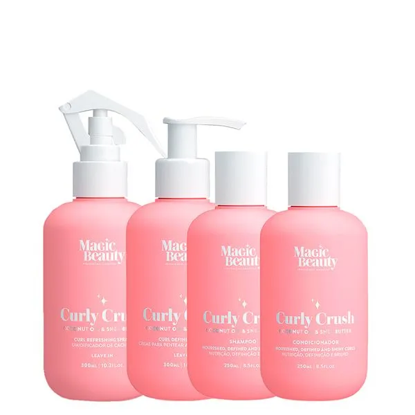 Kit Magic Beauty Curly Crush - Shampoo 250ml + Condicionador 250ml + Creme para Pentear e Ativador 300ml + Umidificador de Cachos 300ml Kit