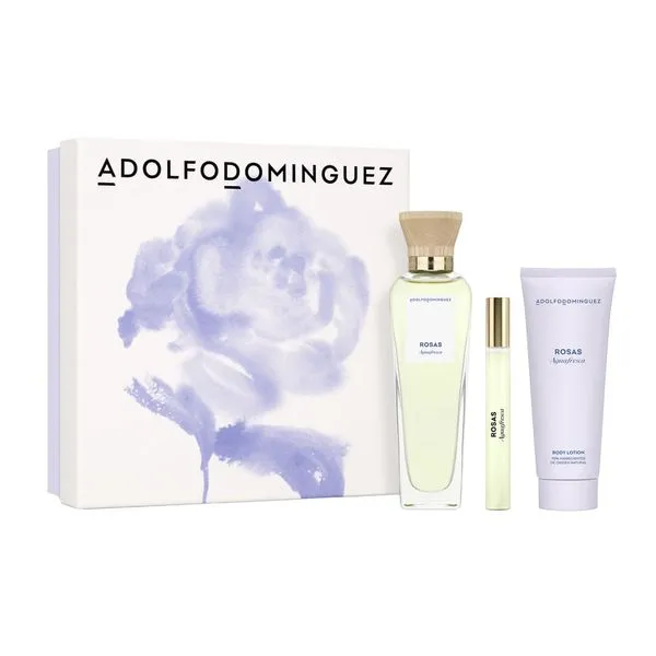 Kit Perfume Adolfo Dominguez Aguafresca Rosas Feminino - Eau de Toilette - 120ml + Hidratante Corporal - 75ml + Miniatura - 10ml