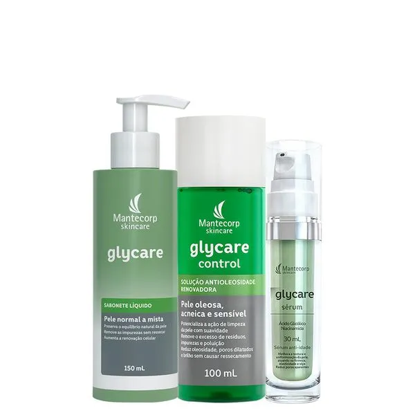 Kit Mantecorp Glycare Sabonete Facial 150ml + Solução Antioleosidade Facial 100ml + Sérum 30ml INATIVO - Kit