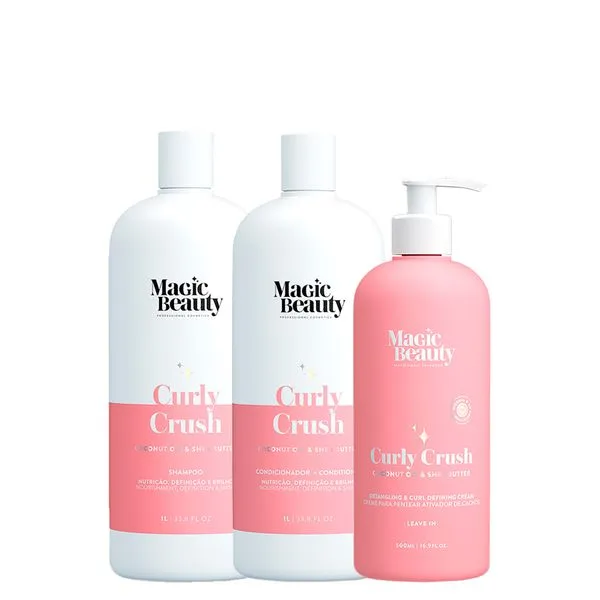 Kit Magic Beauty Curly Crush - Shampoo 1000ml + Condicionador 1000Ml+ Creme para Pentear e Ativador 500ml Kit
