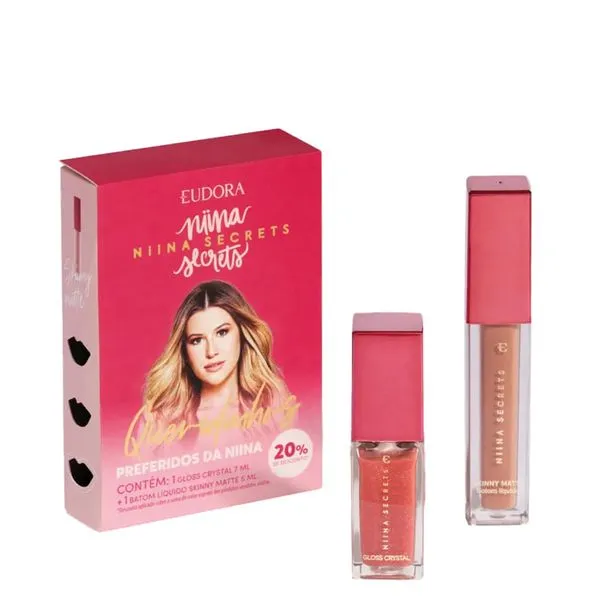 Kit Eudora Queridinhos da Niina Batom Líquido Matte 5ml + Gloss Crystal 7ml 7 ml