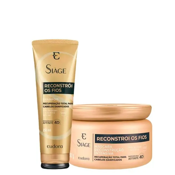 Kit Eudora Siàge Reconstrói os Fios 4D - Shampoo 250ml + Máscara de Reconstrução 250 g Kit Eudora Siáge Reconstrói os Fios 4D - Shampoo 250ml + Máscara de Reconstrução 250 g