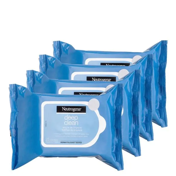 Kit Lenço Demaquilante Neutrogena Deep Clean Intensive - 4 Unidades Kit