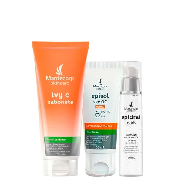 Kit Facial Mantecorp - Protetor Solar Fps 60 Médio 60ml + Sabonete Líquido 200ml + Gel Hidratante 50ml Kit