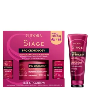 Kit Eudora Siàge Pro Cronology Cronograma Capilar Acelerado 3 Produtos + Shampoo 250ml