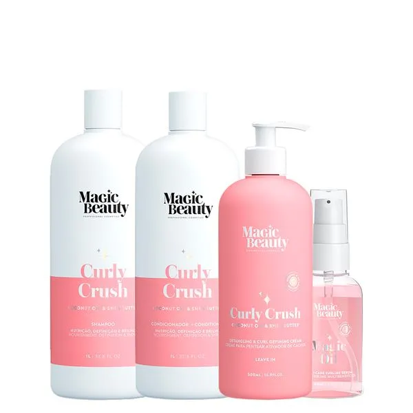 Kit Magic Beauty Curly Crush - Shampoo 1000ml + Condicionador 1000Ml+ Creme para Pentear e Ativador 500Ml+ Sérum Magic Oil 60ml Kit