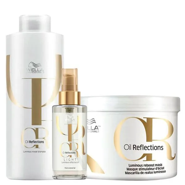 Kit Wella Oil Reflections - Shampoo 1000 ml + Máscara 500 ml + Óleo Light 100 ml Kit Wella Oil Reflections - Shampoo 1000 ml + Máscara 500 ml + Óleo Light 100 ml