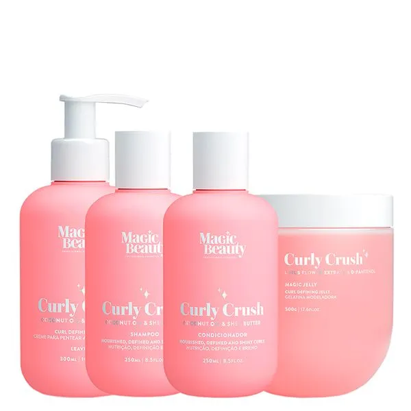 Kit Magic Beauty Curly Crush - Shampoo 250ml + Condicionador 250ml + Creme para Pentear e Ativador 300ml + Gelatina Modeladora Magic Jelly 500g Kit