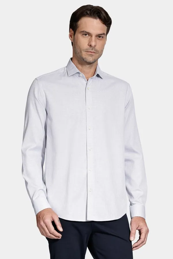 Camisa Manga Longa Algodão Maquineta Branco Com Azul - P
