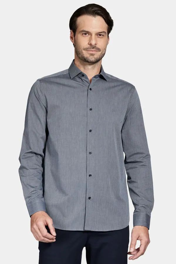 Camisa Manga Longa Algodão Listrada Marinho/Azul Claro - M
