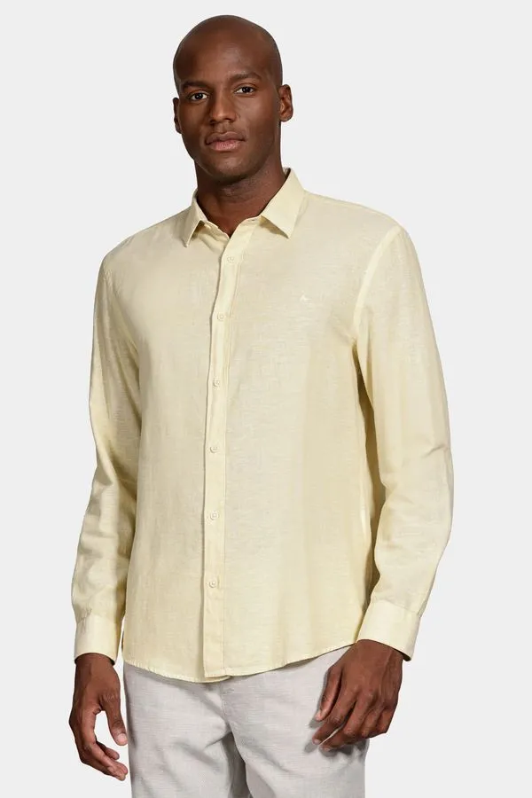 Camisa Manga Longa Slim Linho Amarelo - P