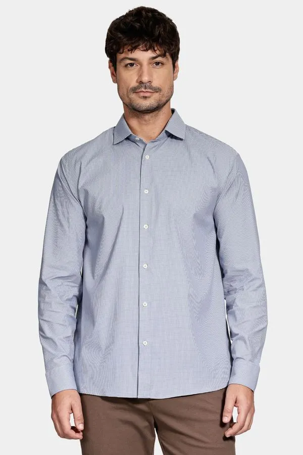Camisa Regular Manga Longa Tech Flex Azul Com Branco - GG