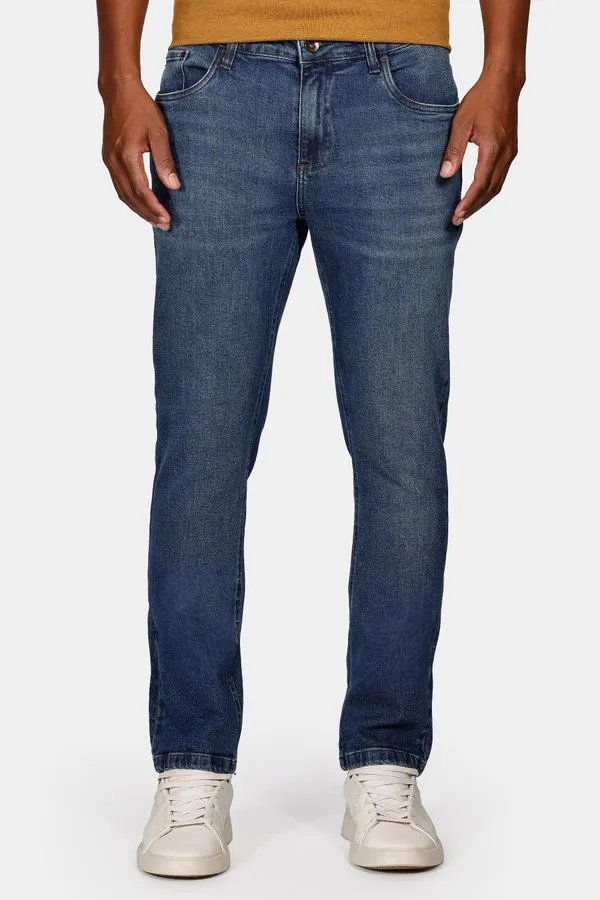 Calça Jeans Slim Medium Blue Dirty Azul Médio - 40