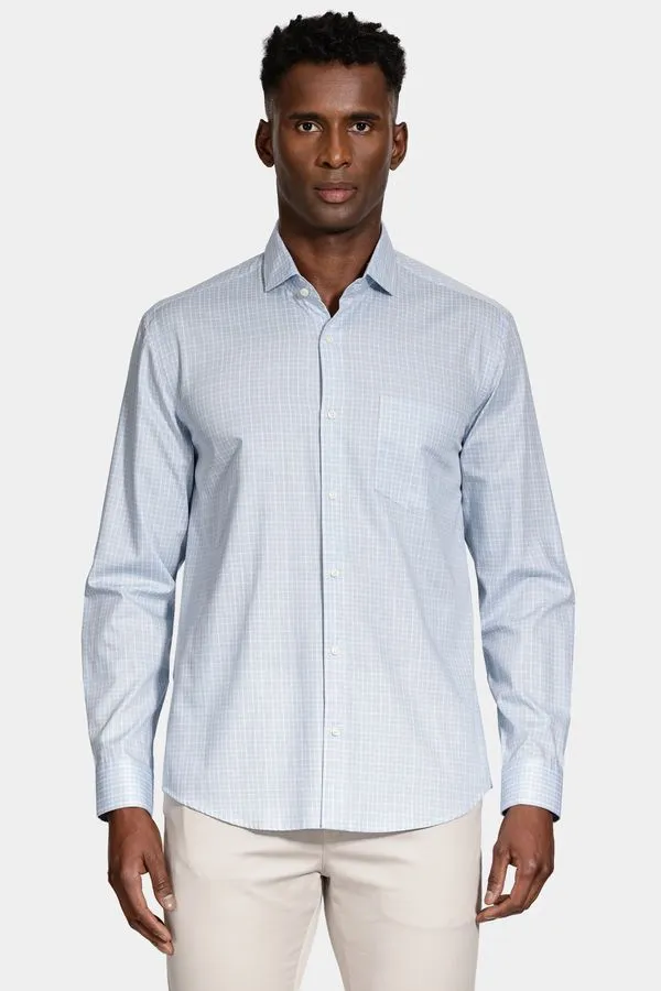 Camisa Manga Longa Regular Algodão Xadrez Azul Claro Com Branco - XGG