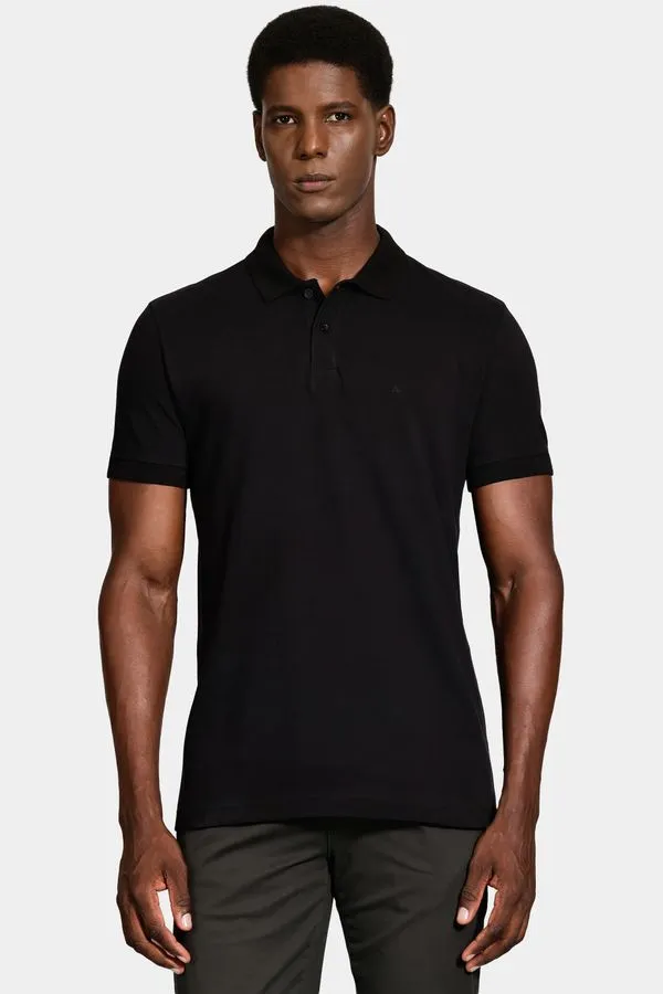 Polo Manga Curta Gola Jacquard Preto - M