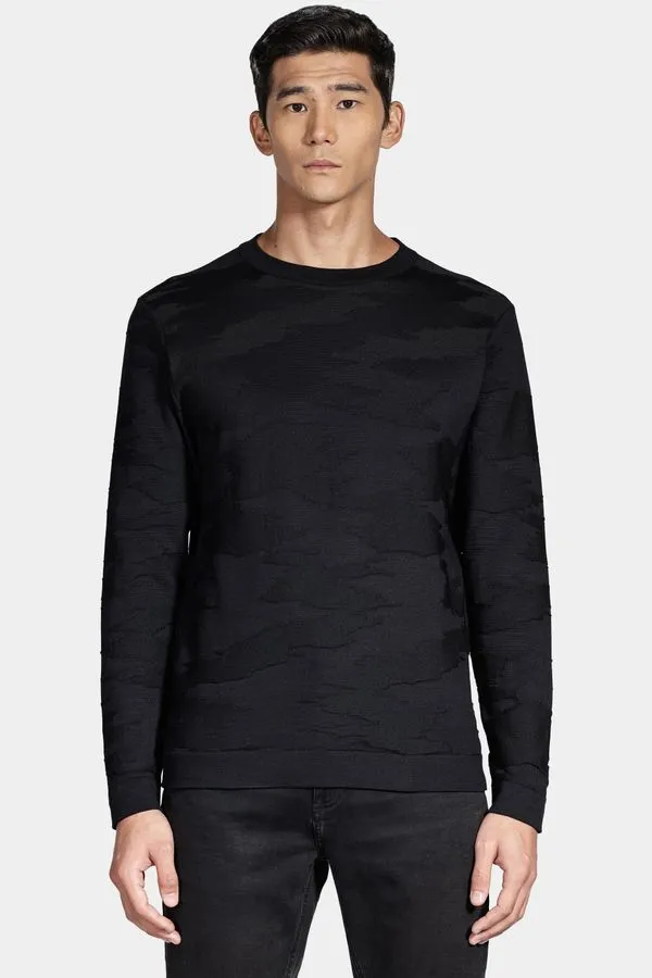 Tricot Manga Longa Jacquard Camuflado Preto - G