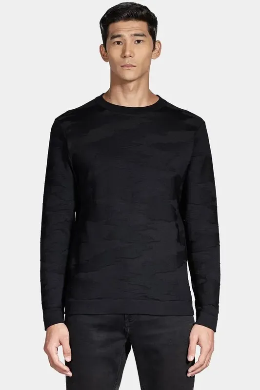 Tricot Manga Longa Jacquard Camuflado Preto - G
