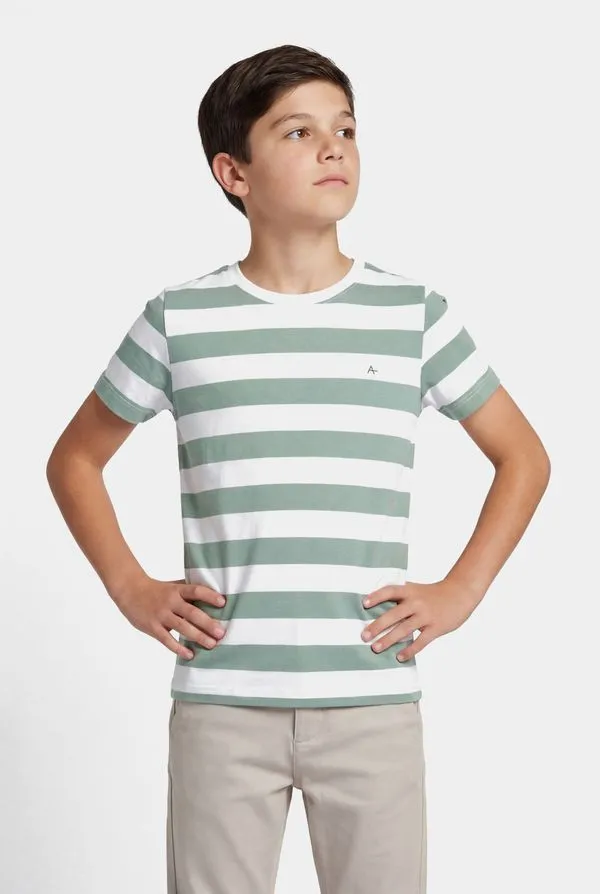 Camiseta Manga Curta Infantil Listrada Off White Com Menta - PP