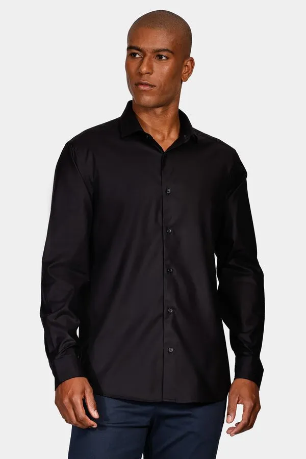 Camisa Slim Sarja Pima Stretch Bellagio Preto - P