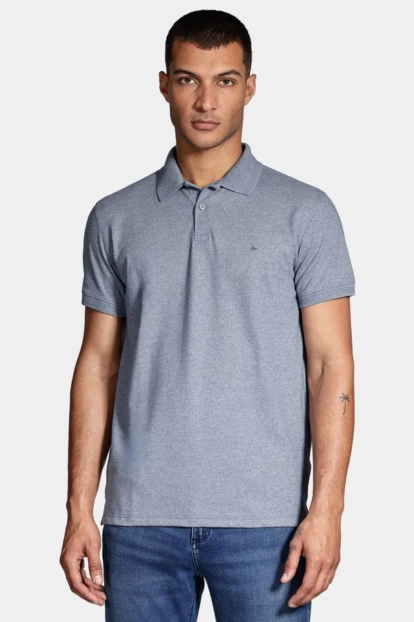 Polo Manga Curta Piquet Gola Jacquard Azul Alumínio - M