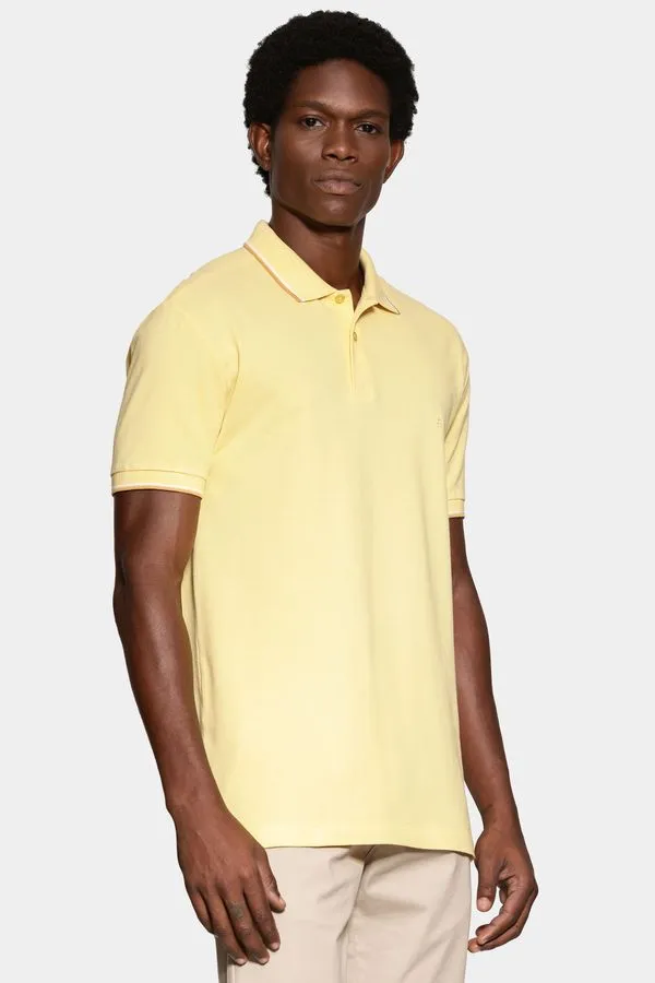 Polo Manga Curta Friso Gola Amarelo Medio - XGG
