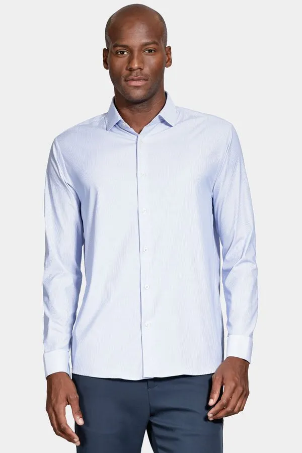 Camisa Manga Longa Regular Tech Flex Listrada Azul Com Branco - XXG