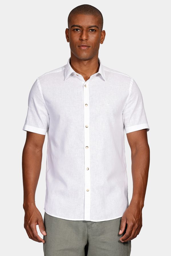 Camisa Manga Curta Slim Linho Algodão Branco - G