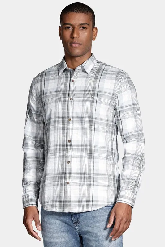 Camisa Manga Longa Move Regular Flame Xadrez Branco Com Azul - XXG