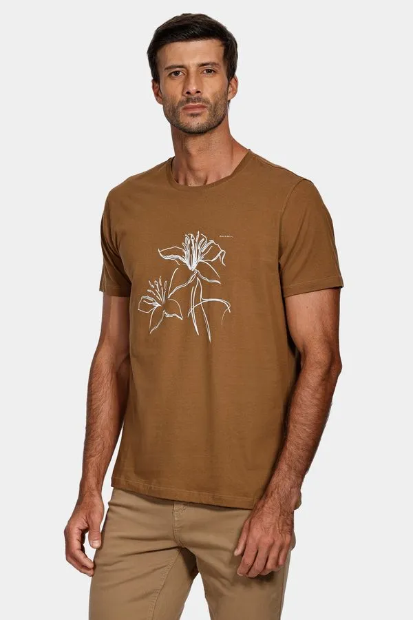 Camiseta Lírios Outline Cáqui Mascavo - M