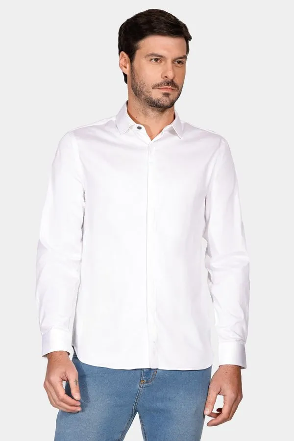 Camisa Manga Longa Icon Slim Cetim Stretch Branco - P