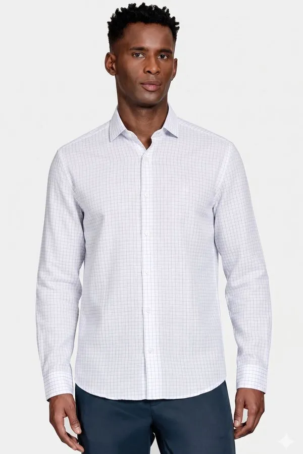 Camisa Slim Siena Classic Dobby Branco Com Azul Claro - P