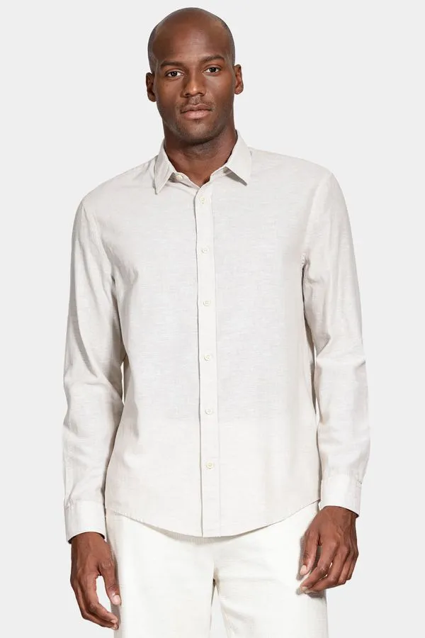 Camisa Manga Longa Slim Linho Caqui - G