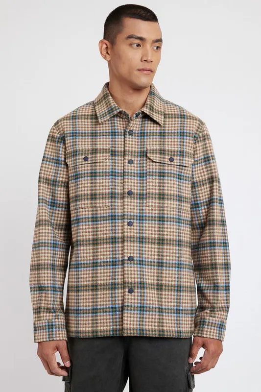 Camisa Overshirt de Lã Relaxed Fit Camel - M