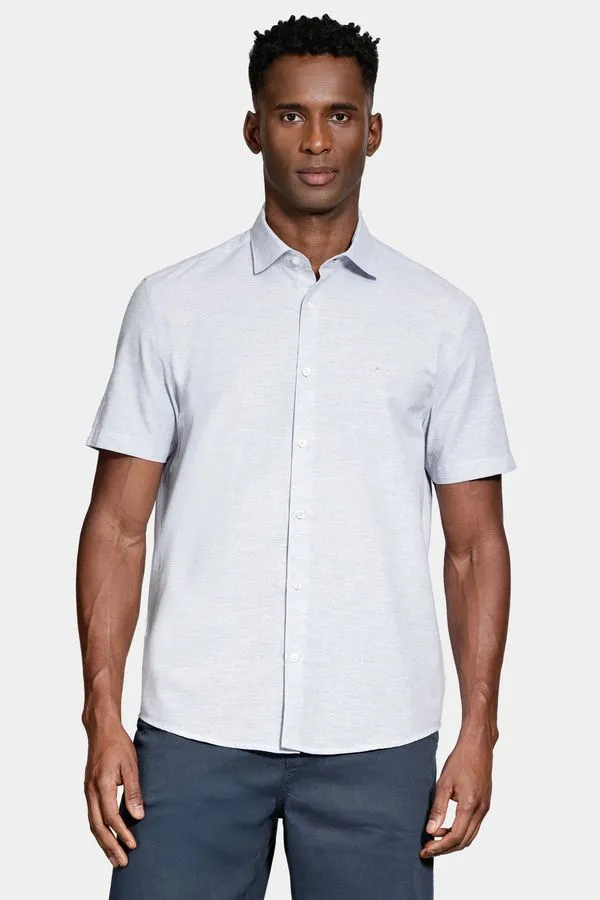 Camisa Regular Algodão Mescla Manga Curta Azul - P