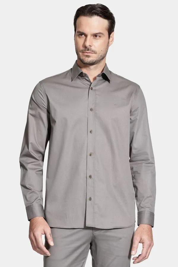 Camisa Regular Sarja de Algodão Egípcio Empire Chumbo - XXG