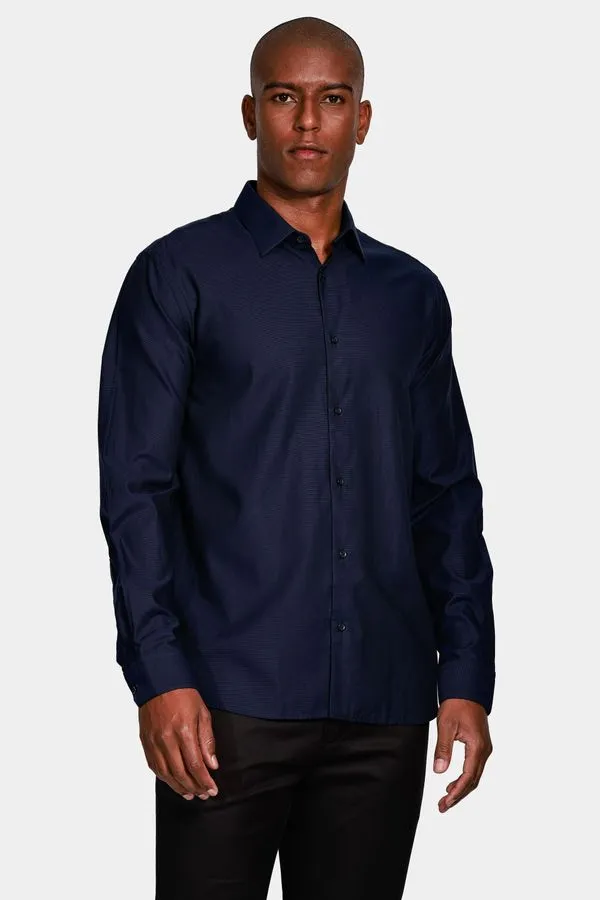 Camisa Manga Longa Regular Algodão Egípcio Maquinetado Marinho - P