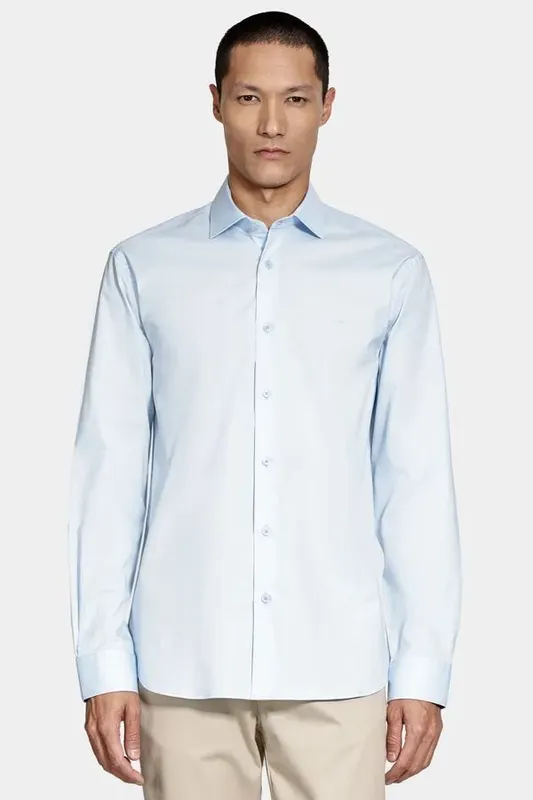 Camisa Manga Longa Slim Tricoline Algodão Azul - GG