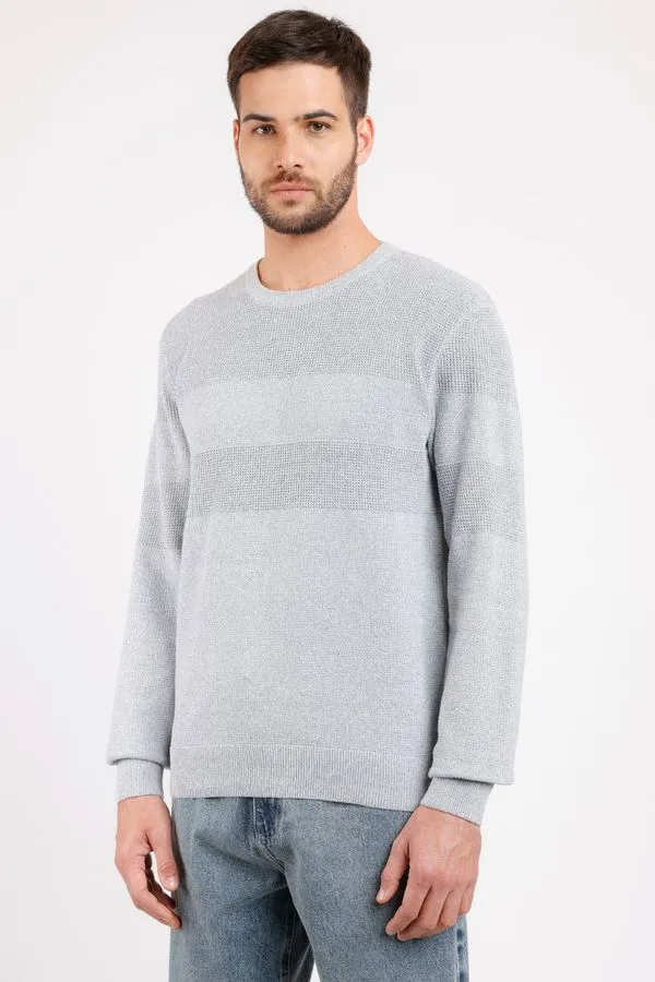 Tricot Manga Longa Waffle Branco Com Cinza - XGG