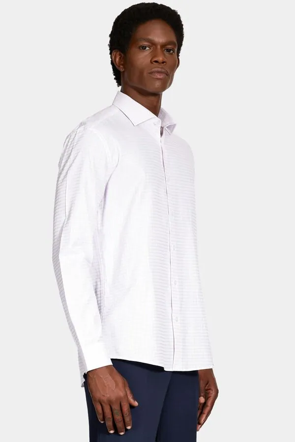 Camisa Manga Longa Regular Tricoline Maquineta Xadrez Branco Com Rosa - M